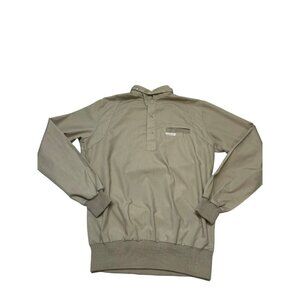 VTG 80s Jordan Christopher Tab Collar Snap Button Polo Shirt Khaki Mens LS Small